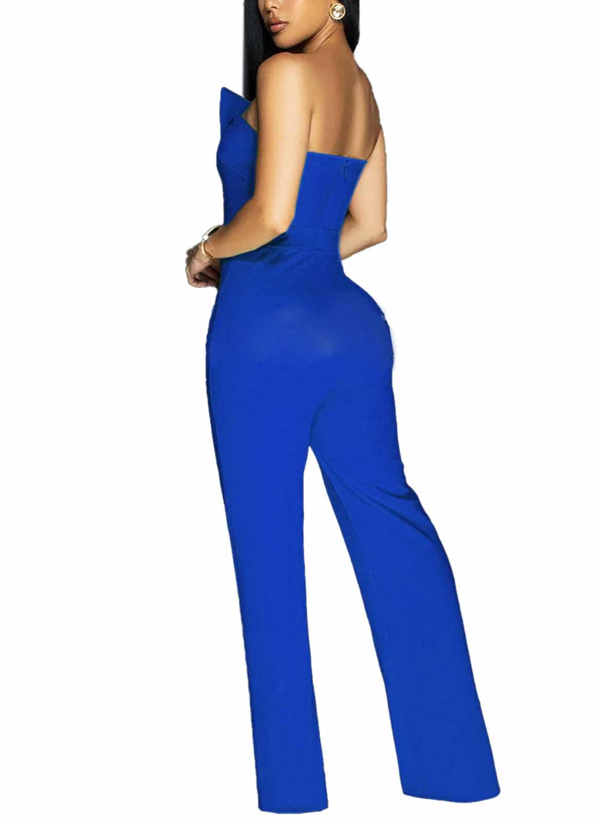 Yuopeid Women's Sexy Strapless Off Shoulder Bodycon Tube Top Overalls Jumpsuit Wide Leg Pants Formal Party Rompers