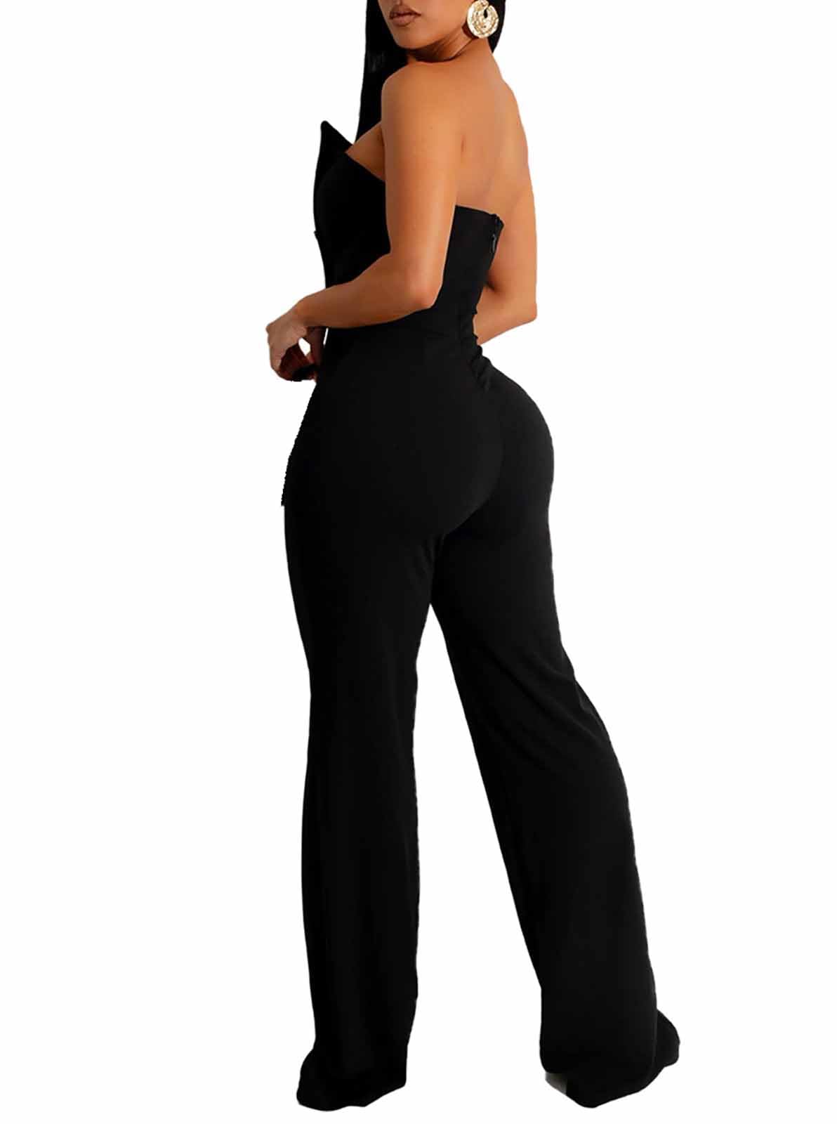 Yuopeid Women's Sexy Strapless Off Shoulder Bodycon Tube Top Overalls Jumpsuit Wide Leg Pants Formal Party Rompers