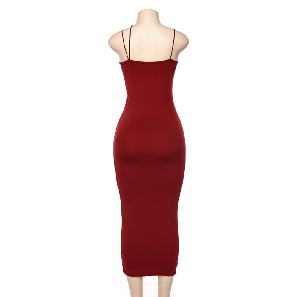 PRIMODA Women's Sexy Neon Asymmetrical Spaghetti Strap Dress Deep V-Neck Sleeveless Bodycon Midi Club Dress