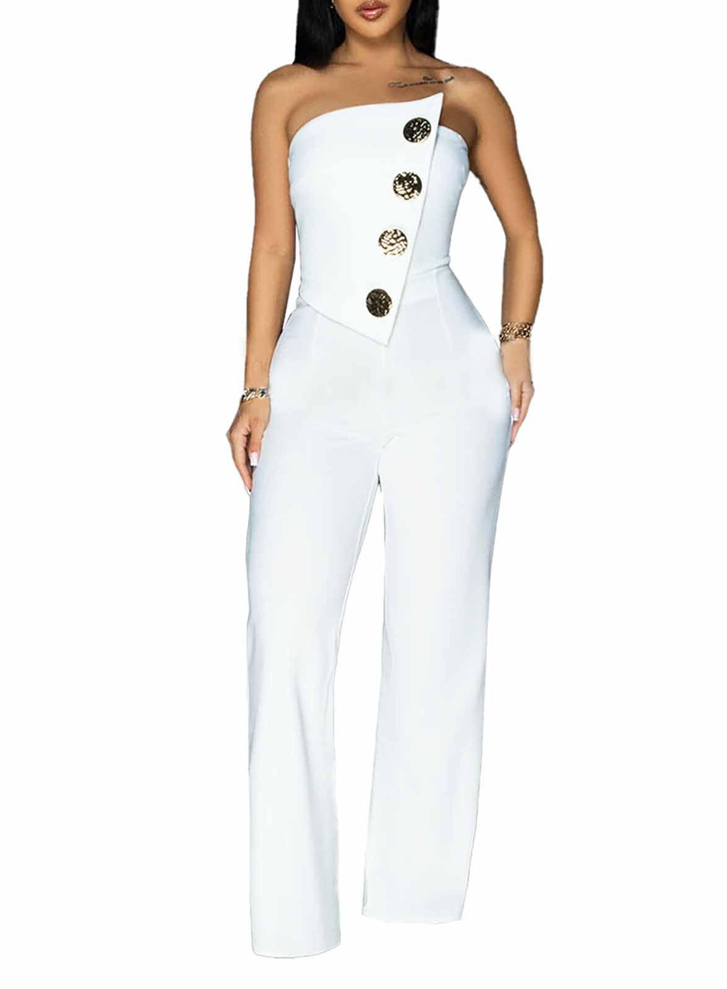 Yuopeid Women's Sexy Strapless Off Shoulder Bodycon Tube Top Overalls Jumpsuit Wide Leg Pants Formal Party Rompers