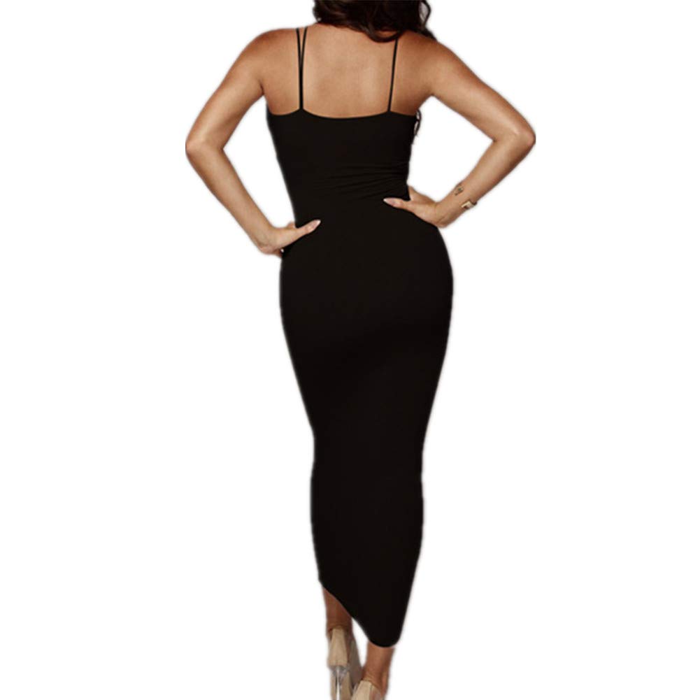 PRIMODA Women's Sexy Neon Asymmetrical Spaghetti Strap Dress Deep V-Neck Sleeveless Bodycon Midi Club Dress