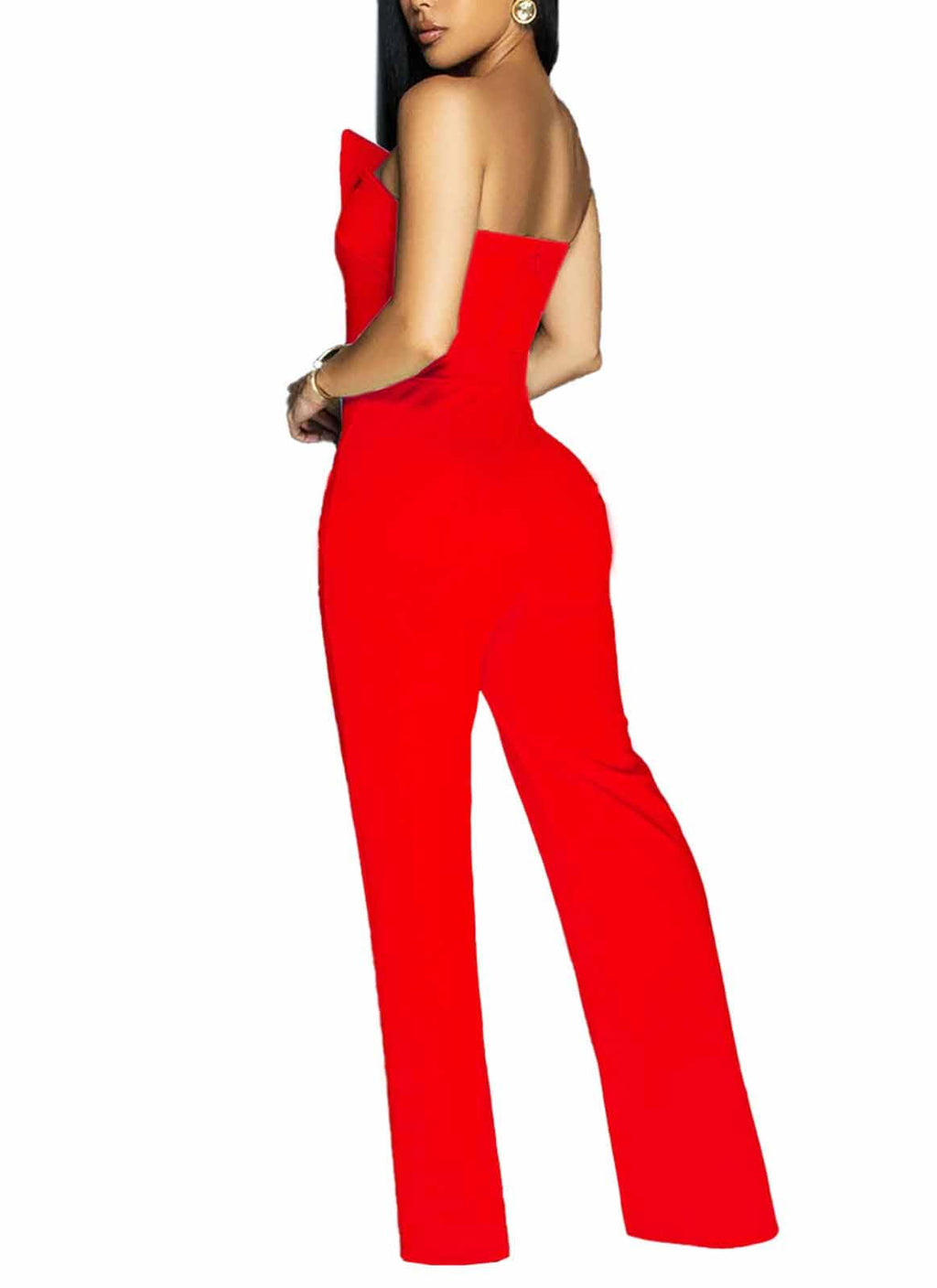 Yuopeid Women's Sexy Strapless Off Shoulder Bodycon Tube Top Overalls Jumpsuit Wide Leg Pants Formal Party Rompers