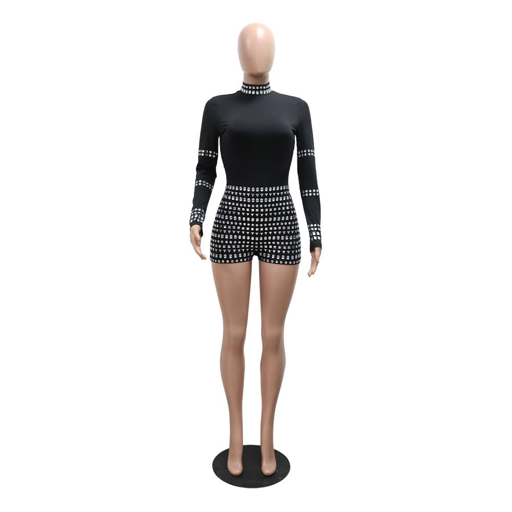 chicyes Women's Jumpsuits Sexy Long Sleeve Date Night Rompers Rhinestone Sparkly Party Club Spring Outfits Fall Concert
