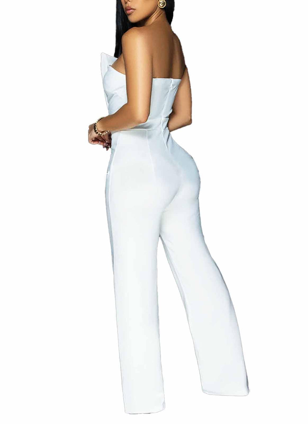 Yuopeid Women's Sexy Strapless Off Shoulder Bodycon Tube Top Overalls Jumpsuit Wide Leg Pants Formal Party Rompers