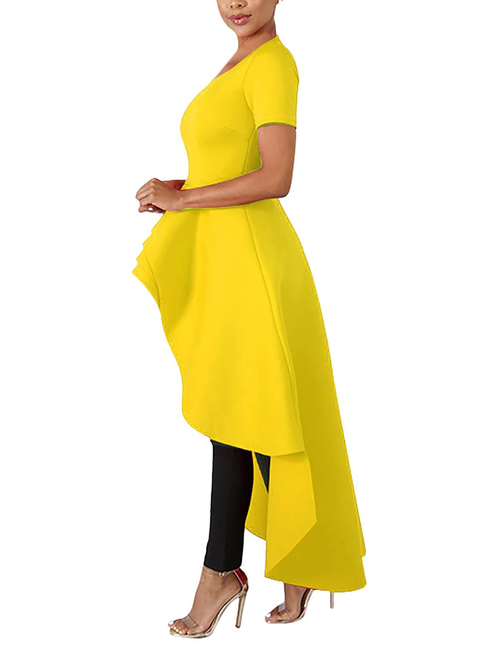 Lrady Womens V Neck Short Sleeve High Low Cocktail Party Dresses Peplum Tunic Tops Shirt Dress
