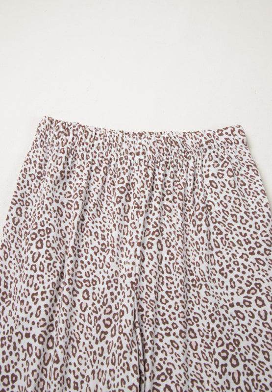 Leopard Button Down Long Sleeve Top and Pants Lounge Set