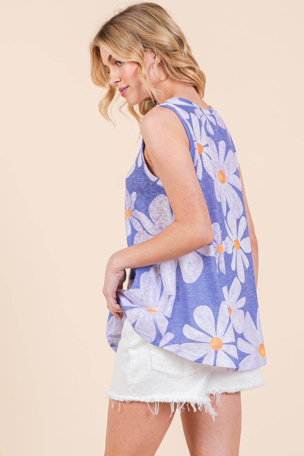 BOMBOM Floral Round Neck Tank Top for Women Stylish Comfort