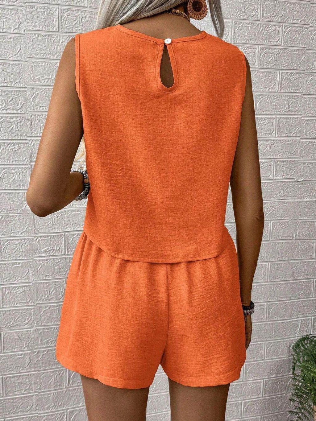 Round Neck Sleeveless Top and Shorts Set for Women