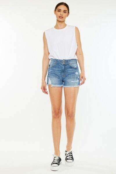 Kancan Full Size High Rise Raw Hem Denim Shorts for Women