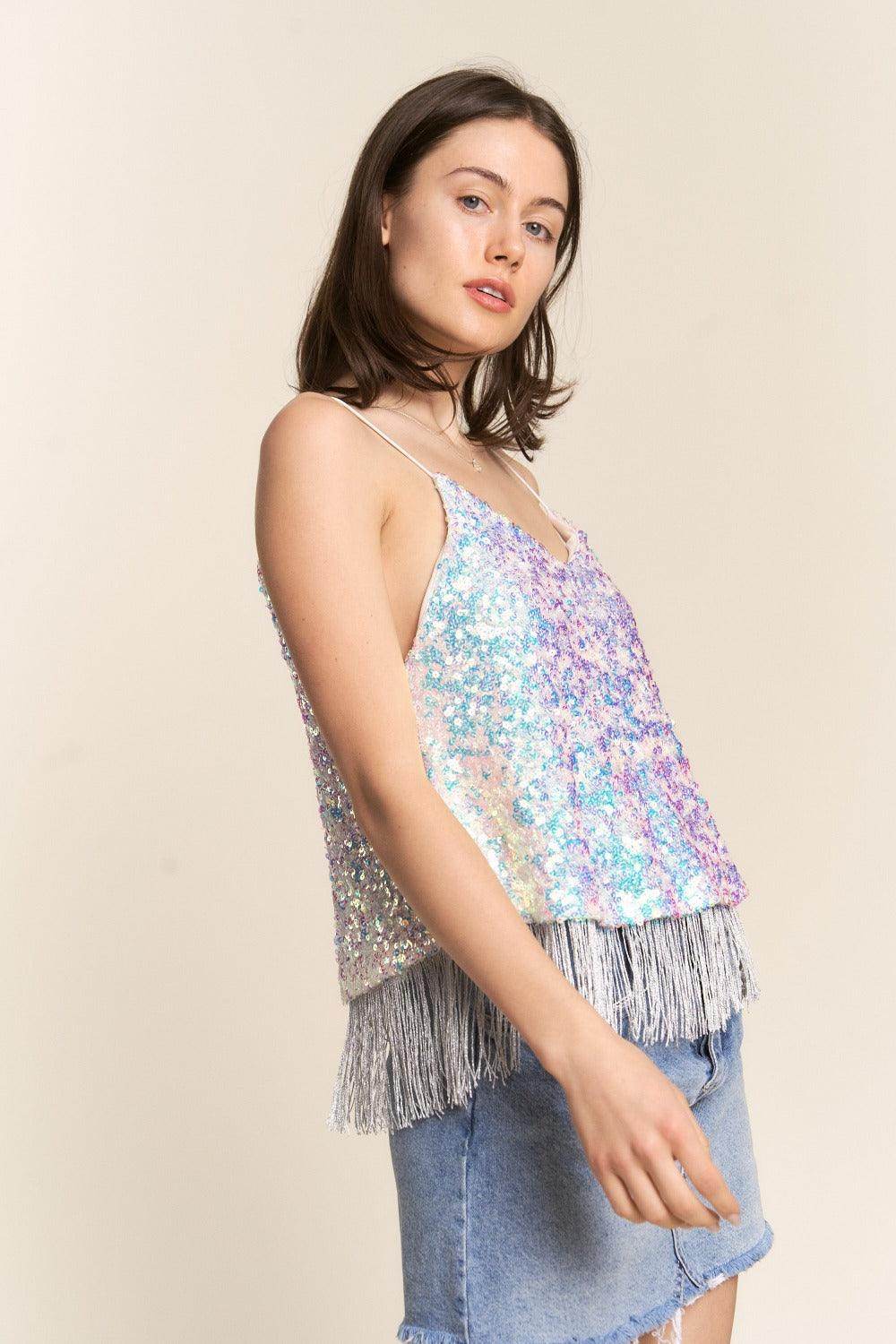J.NNA Sequin Tassel Hem Flowy Cami for Glamorous Style