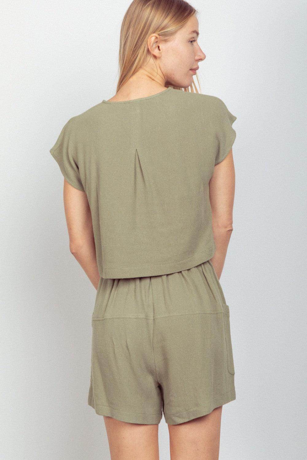 Very J Woven Cropped Top and Waist Tie Shorts Set