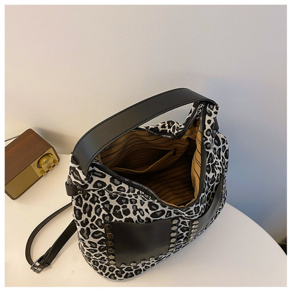 Ladies leopard print large capacity tote bag, vintage hobo bag casual, shoulder bag with crossbody strap, bag shoulder bag women