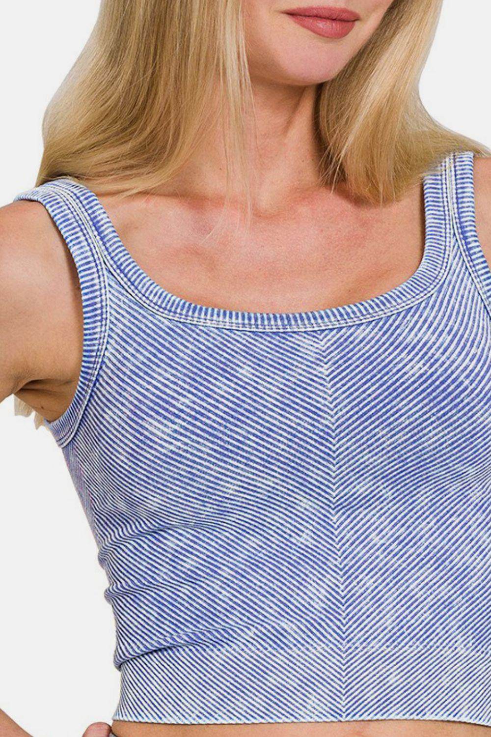 Zenana Washed Ribbed Scoop Neck Wide Strap Tank Top
