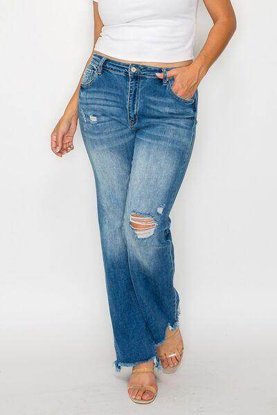 Bytos Full Size Raw Hem Distressed Mid Rise Straight Jeans