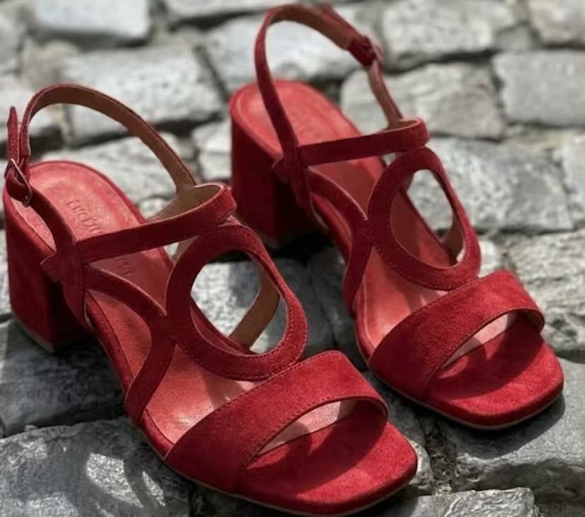 Women's Suede Hollow-Out Buckle Strap High Heel Sandals