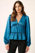 Mittoshop Satin V Neck Ruffled Tier Blouse for Women