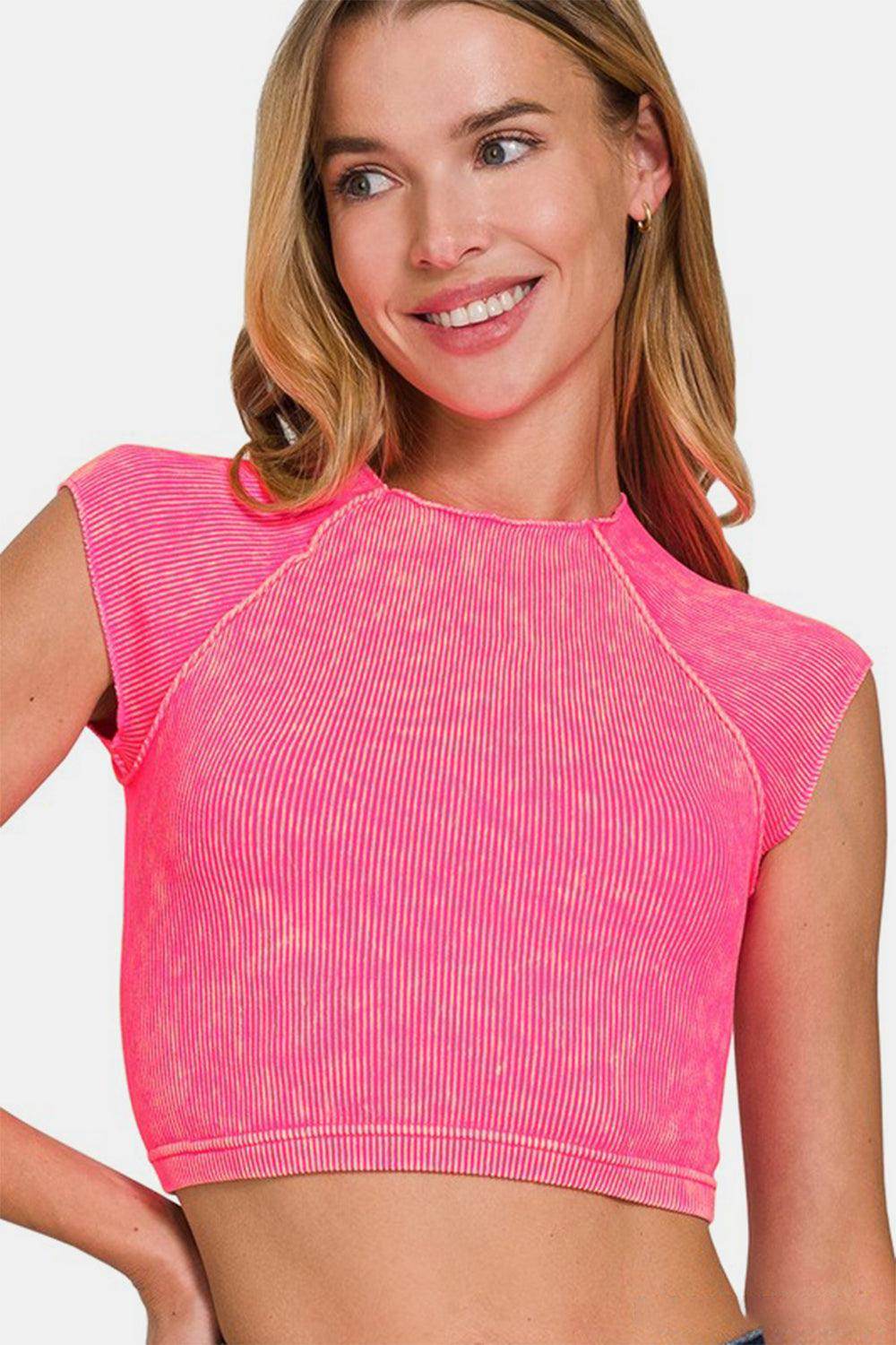 Zenana Ribbed Round Neck Cropped Top for Stylish Outfits