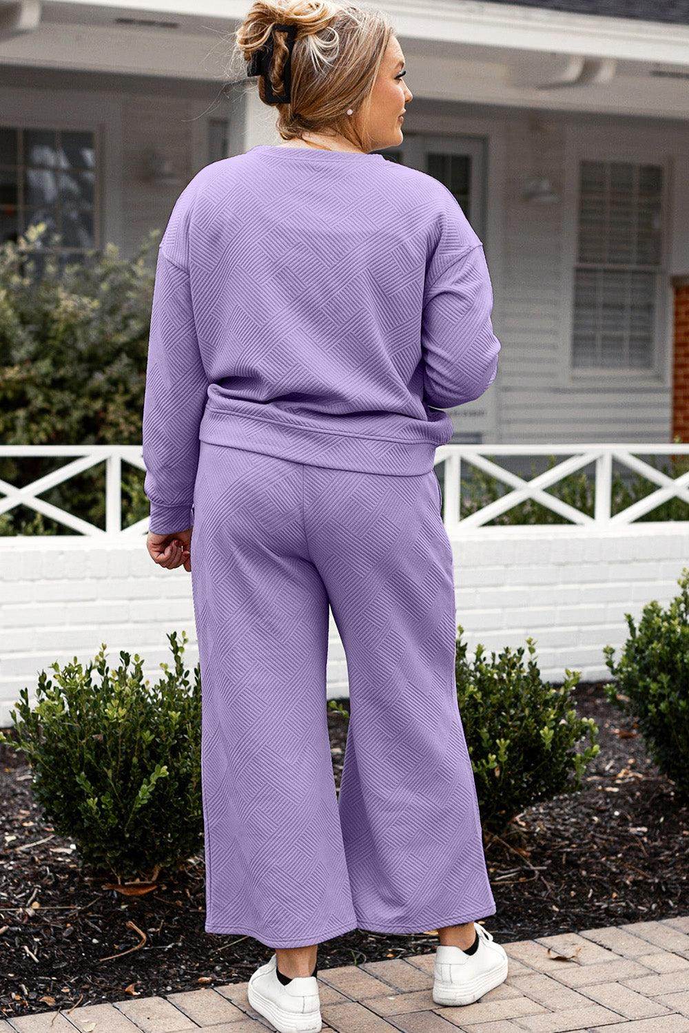 Double Take Full Size Textured Long Sleeve Top and Drawstring Pants Set for Women