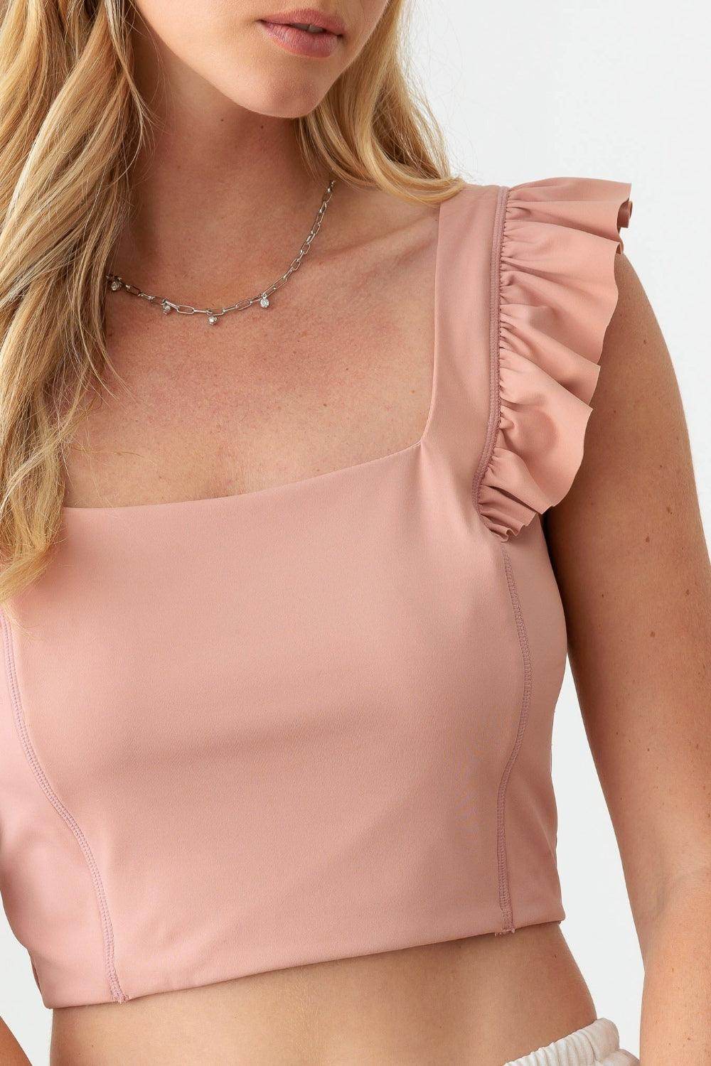 Le Lis Ruffled Cap Sleeve Square Neck Crop Top for Women