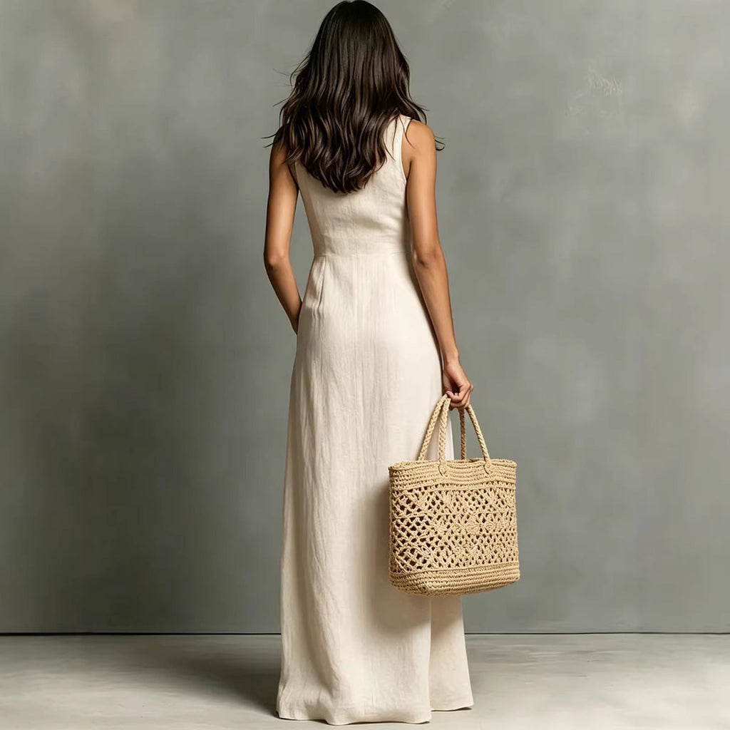 Women's Stand-Collar A-Line Maxi Dress