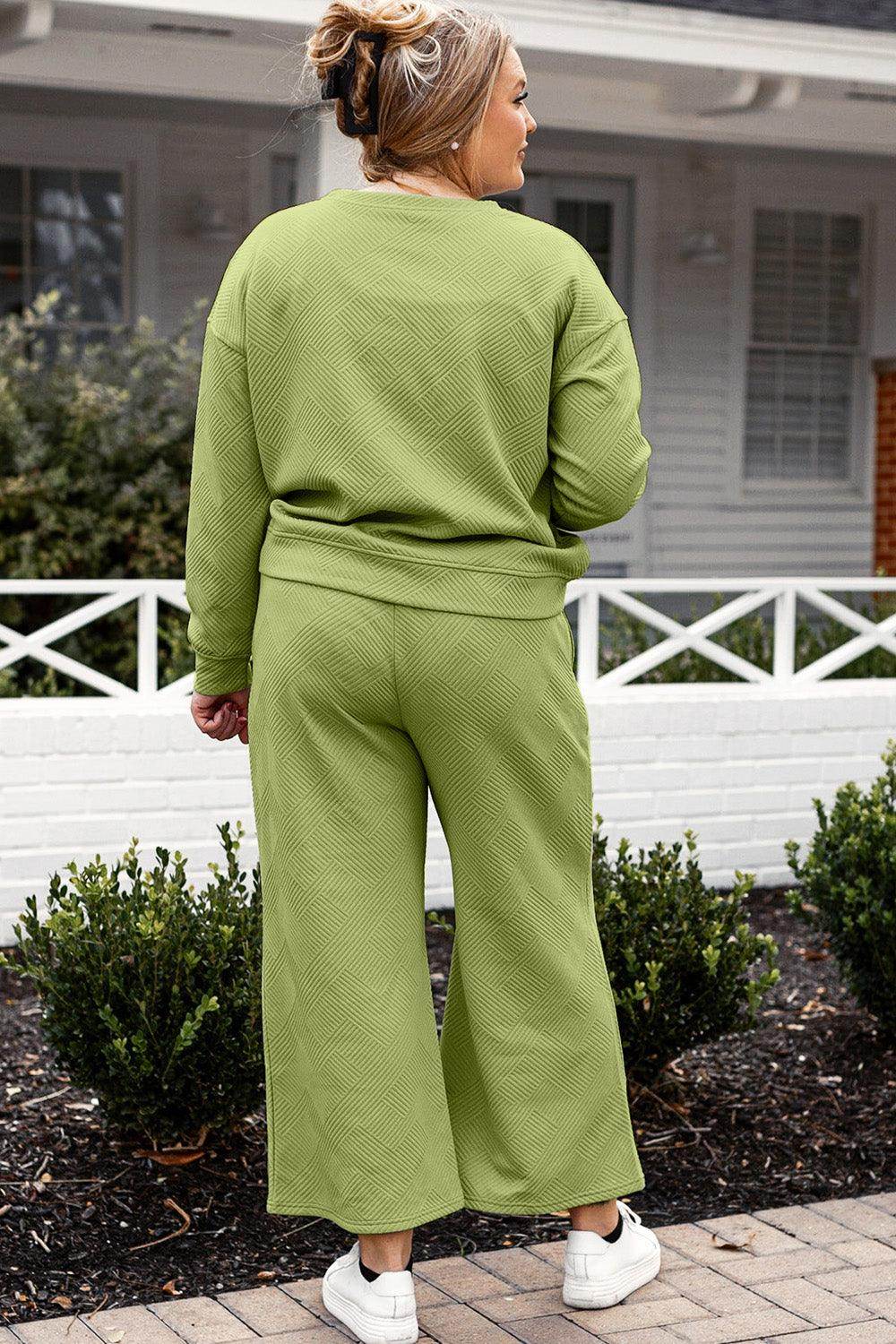 Double Take Full Size Textured Long Sleeve Top and Drawstring Pants Set for Women