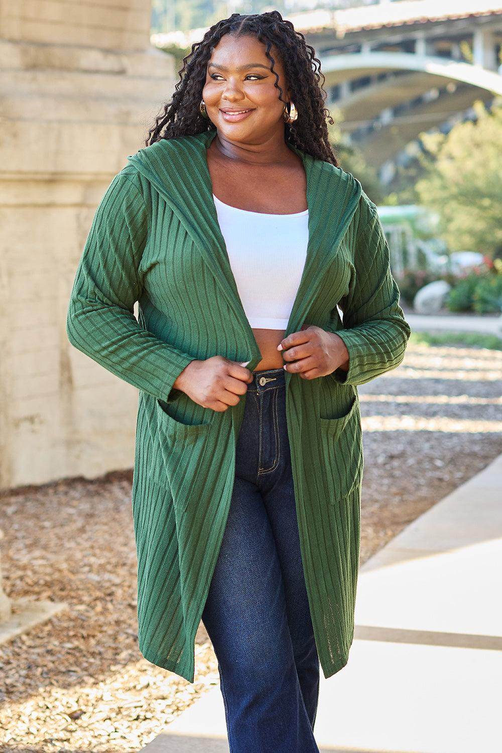 Basic Bae Full Size Hooded Sweater Cardigan for Women
