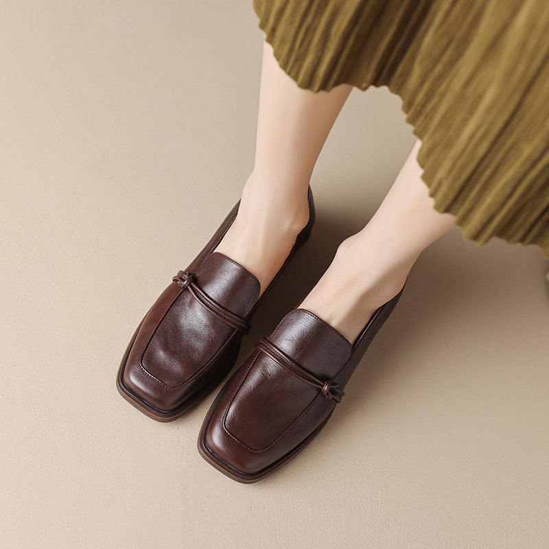 Women’s Retro Minimalist Mid-Heel Leather Shoes
