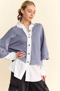 Davi & Dani Faux Layered French Terry Contrast Top Style