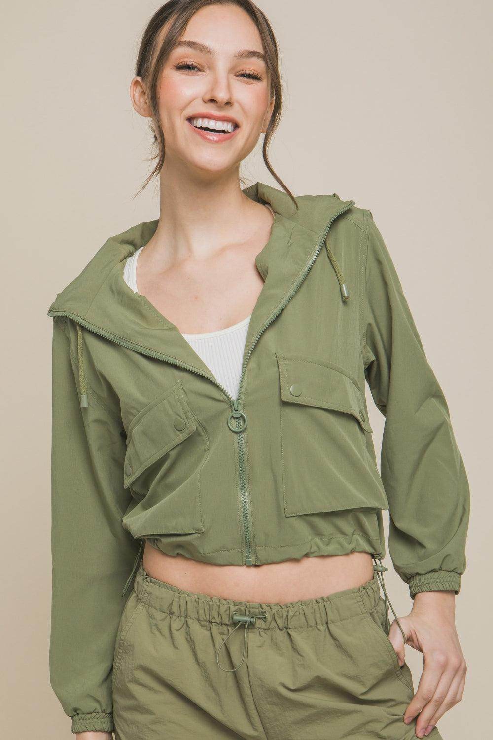 Love Tree Drawstring Hem Hooded Zip-Up Jacket for Women