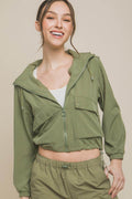 Love Tree Drawstring Hem Hooded Zip-Up Jacket for Women