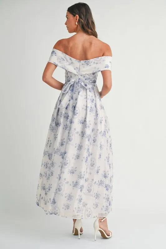 High End MABLE Floral Printed Off Shoulder Maxi Dress
