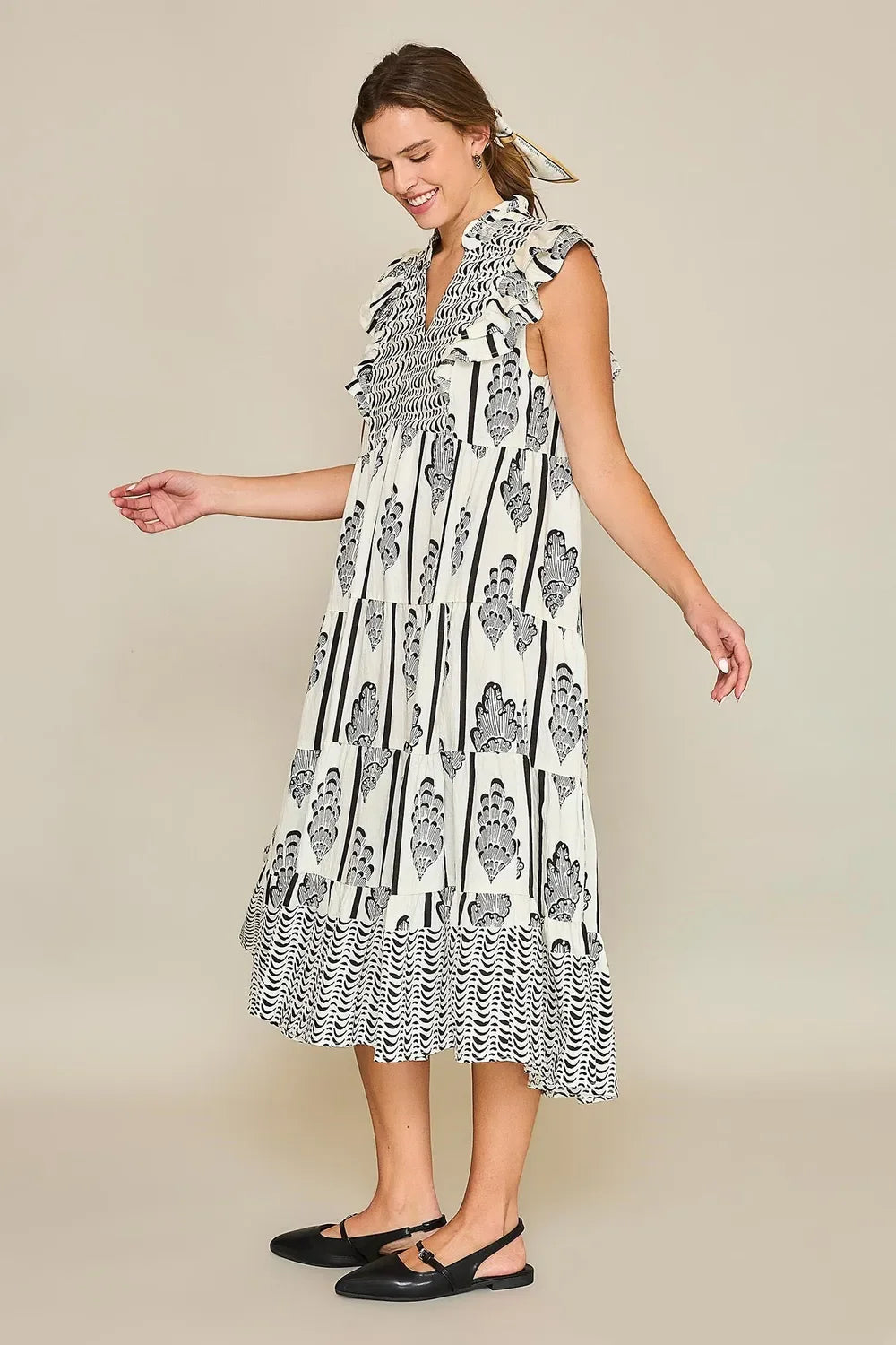Umgee Full Size Boarder Print Midi Dress Plus Size