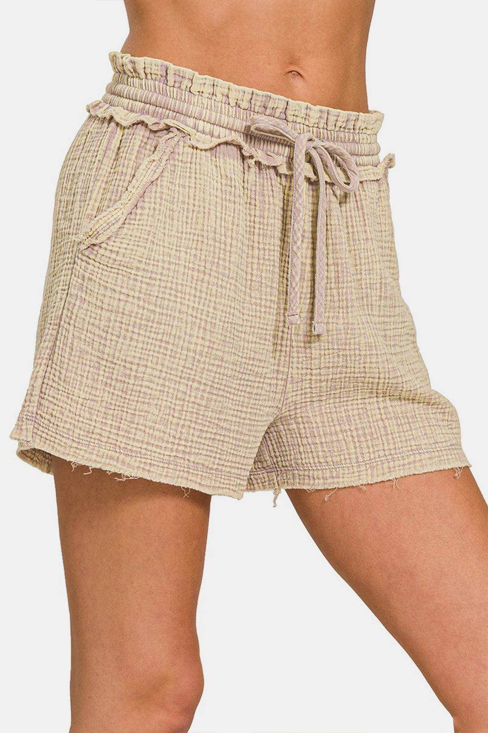 Zenana Washed Frayed Hem Drawstring Shorts for Summer Style