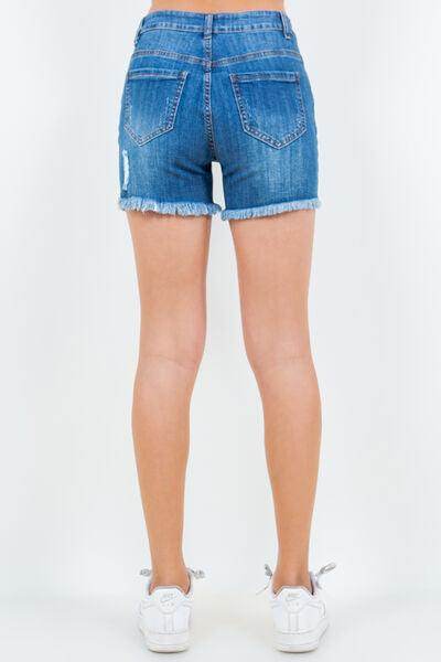 American Bazi High Waist Distressed Frayed Denim Shorts