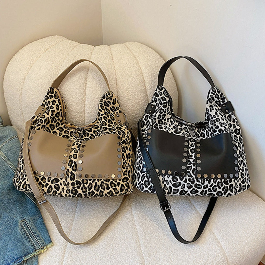 Ladies leopard print large capacity tote bag, vintage hobo bag casual, shoulder bag with crossbody strap, bag shoulder bag women