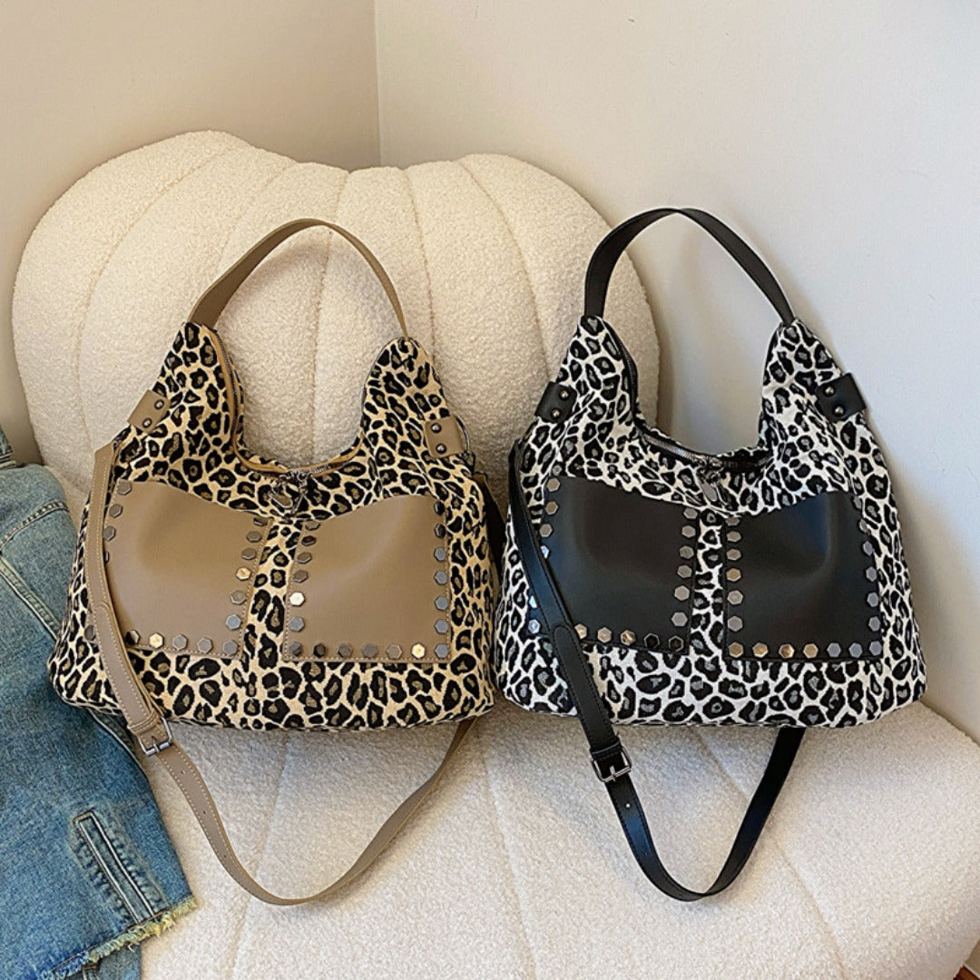 Ladies leopard print large capacity tote bag, vintage hobo bag casual, shoulder bag with crossbody strap, bag shoulder bag women