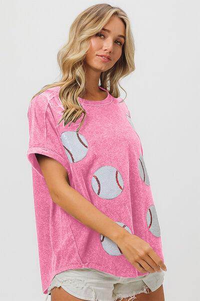 BiBi Sequin Baseball Short Sleeve T-Shirt for Women