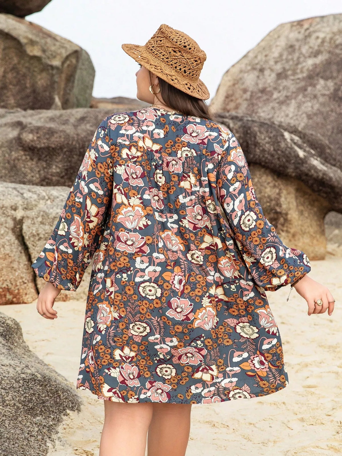 Floral Print Long Sleeve Mini Dress