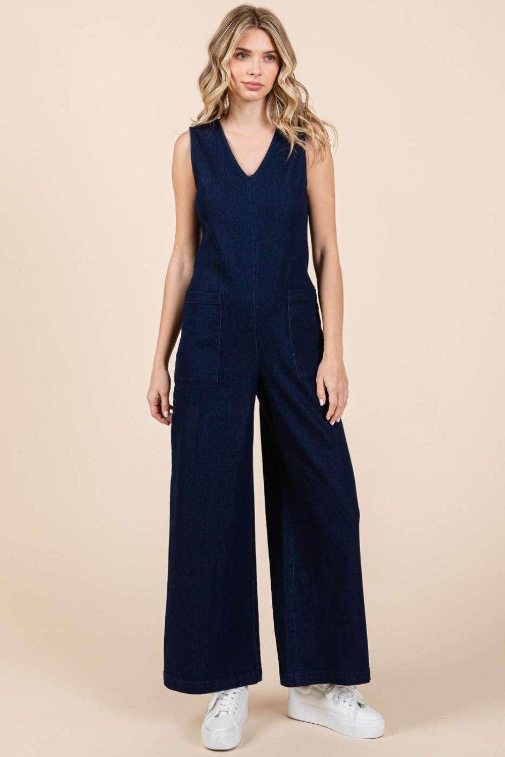 Mittoshop Sleeveless Wide Leg Denim Jumpsuit for Women