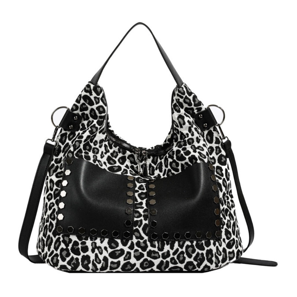 Ladies leopard print large capacity tote bag, vintage hobo bag casual, shoulder bag with crossbody strap, bag shoulder bag women