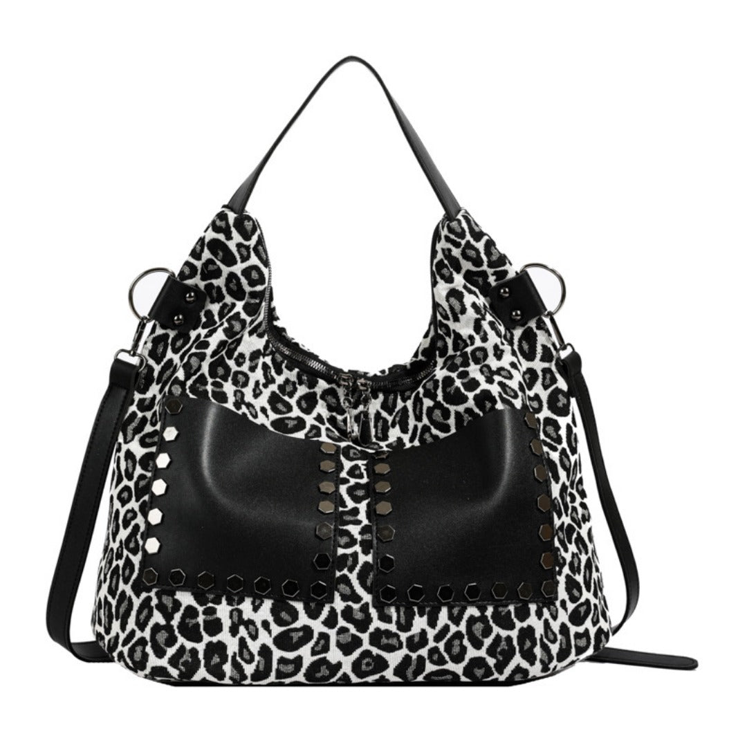 Ladies leopard print large capacity tote bag, vintage hobo bag casual, shoulder bag with crossbody strap, bag shoulder bag women