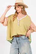 SAGE + FIG Full Size Color Block Bubble Sleeve Top Plus Size