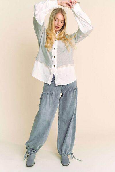Davi & Dani Faux Layered French Terry Contrast Top for Women