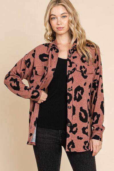 BOMBOM Animal Print Button Up Knit Shacket For Women