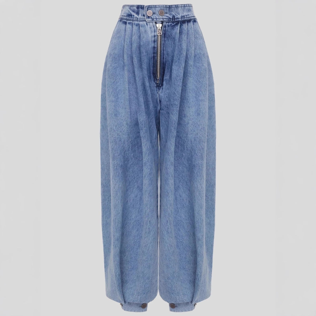 High Waisted Leg-Tie Jeans – Zipper Detail Button Closure Long Pants