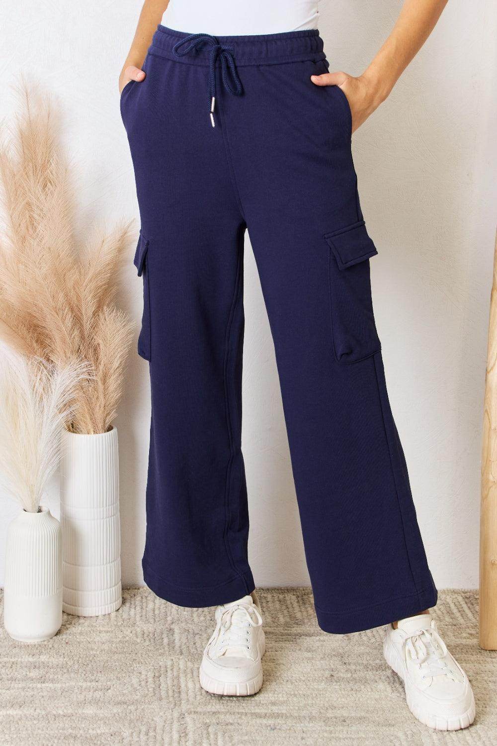 RISEN Drawstring Relaxed Cargo Wide Leg Pants for Women