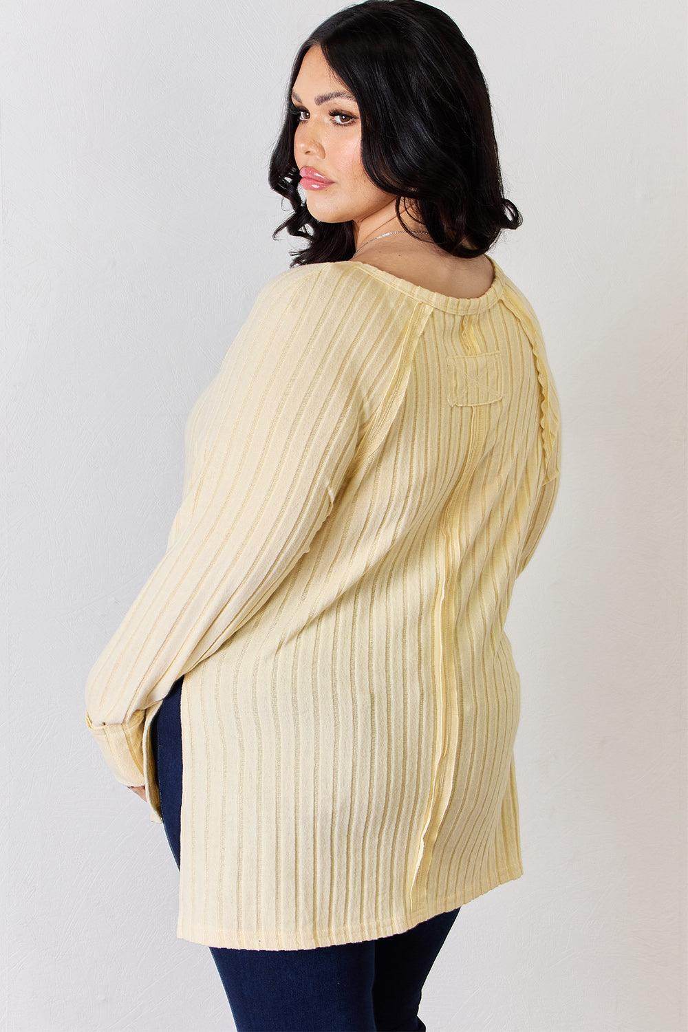 Basic Bae Full Size Ribbed Round Neck Slit T-Shirt for Women