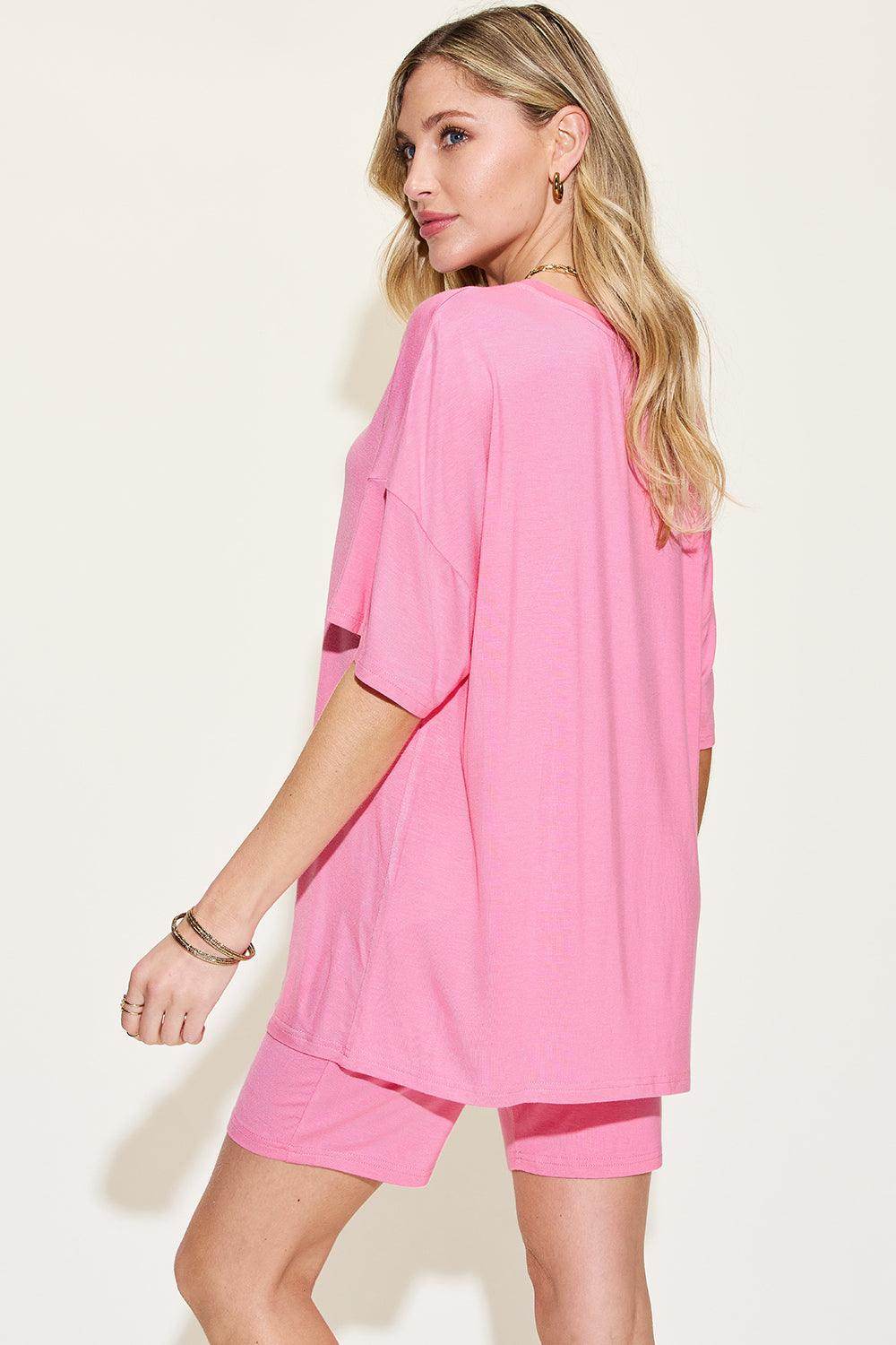 Basic Bae Full Size V-Neck Drop Shoulder T-Shirt Set