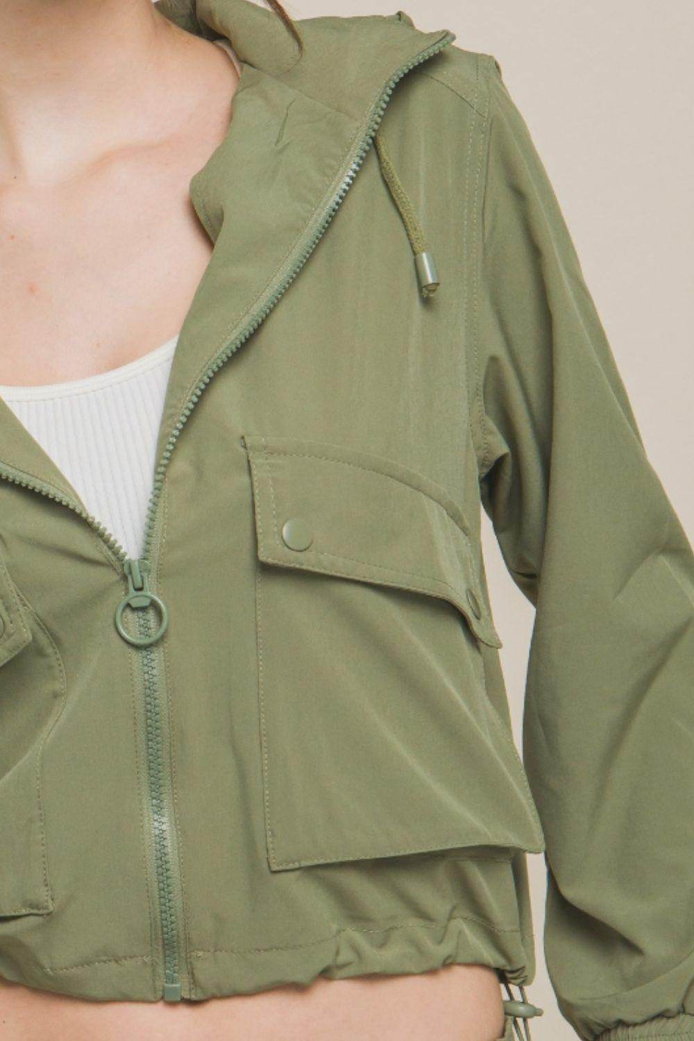 Love Tree Drawstring Hem Hooded Zip-Up Jacket for Women