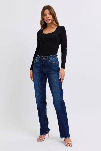 Judy Blue Full Size Raw Hem Straight Leg Jeans for Women